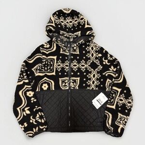 NWT Spyder Full Zip Quilted Fleece Hooded Jacket Women's Large Aztec Black
